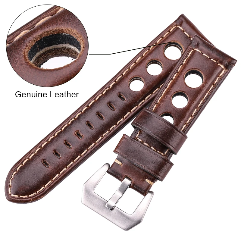 Vintage Genuine Leather Watch Strap 20mm 22mm 24mm 4 Colors Stainless Steel Buckle Watchband Accessories