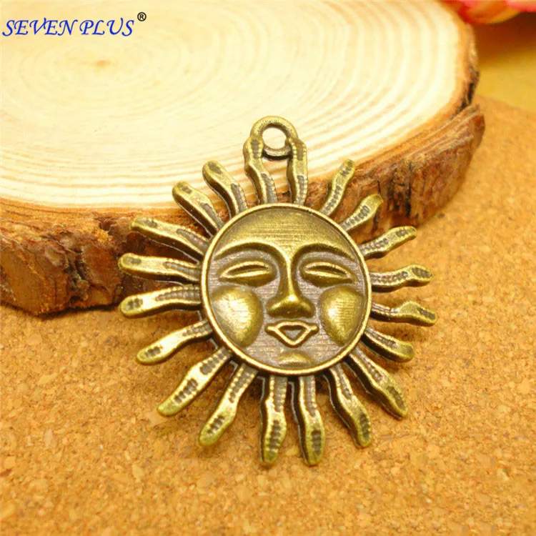 6 Pieces/Lot 34mm*30mm Antique Bronze Or Antique Silver Plated  Charms Metal Sun Charm For Jewelry Making