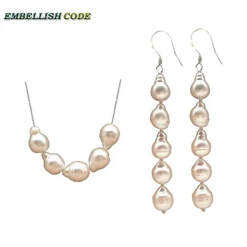 

Special small baroque pearl pendant necklace hook earring set tissue nucleated flameball white natural screw thread pearls Lady