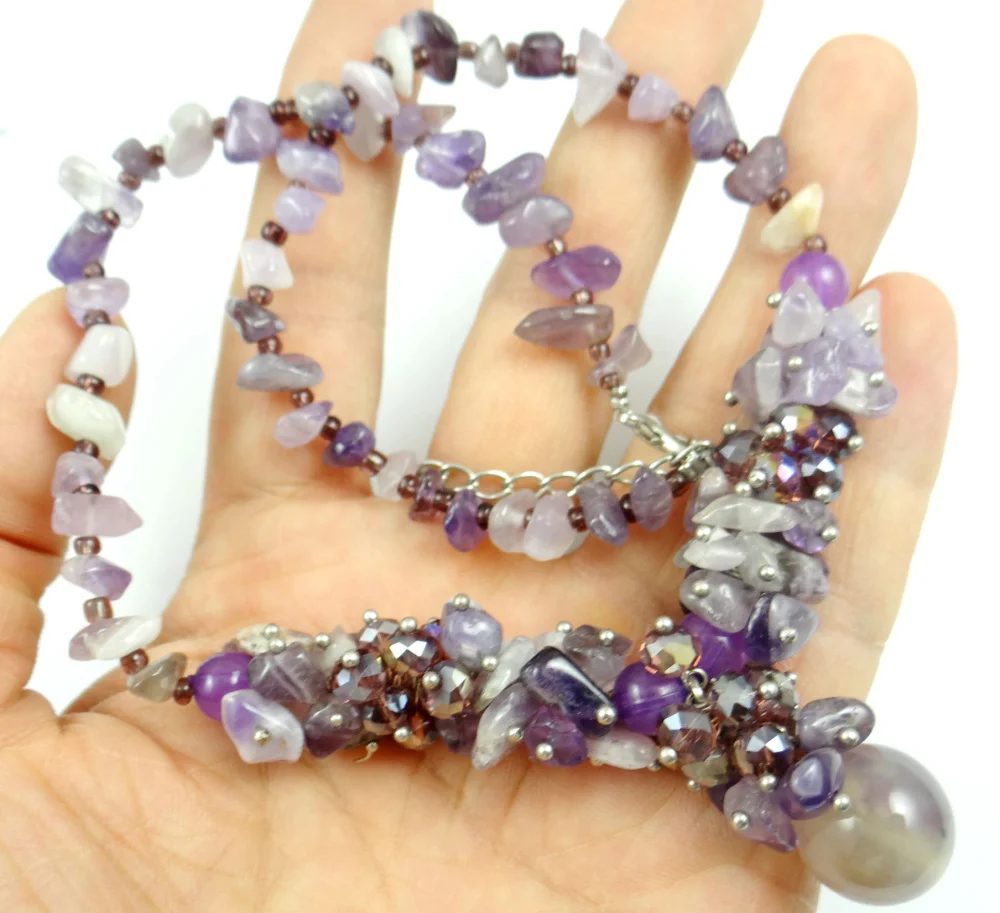 Natural Irregular Amethysts Onyx Quartz lapis lazuli fluorite Gravel Stone Beaded Necklaces Women Boho Choker Power Jewelry