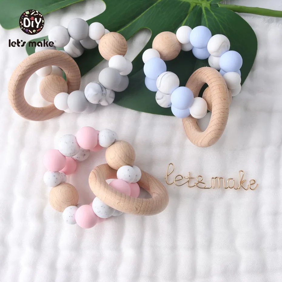 Let's Make Chew Silicone Teether New Beads Candy Bracelet Silicone Crib Accessories Teething Beads Soother Chain Baby Rattle