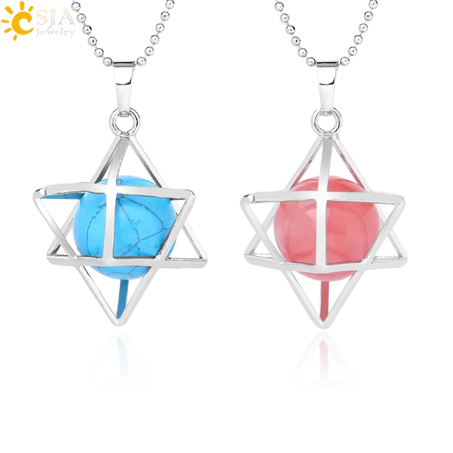 CSJA Merkaba Opal Stone Crystal Pendants Howlite Hematite Star of David Men Pendant Hexagram Necklaces Women Trendy Jewelry F879