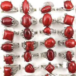 Mixed Size Red Semi-precious Stone Rings For Women Fashion Jewelry 50pcs Wholesale