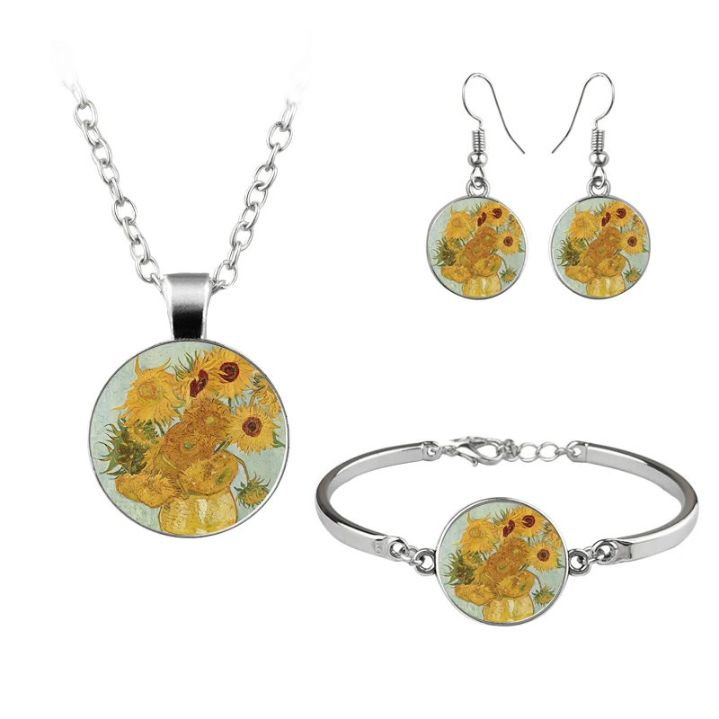 Van Gogh Painting Jewelry Sets The Starry Night Glass Dome Earrings Necklace Bracelets For Women Vintage Jewellery