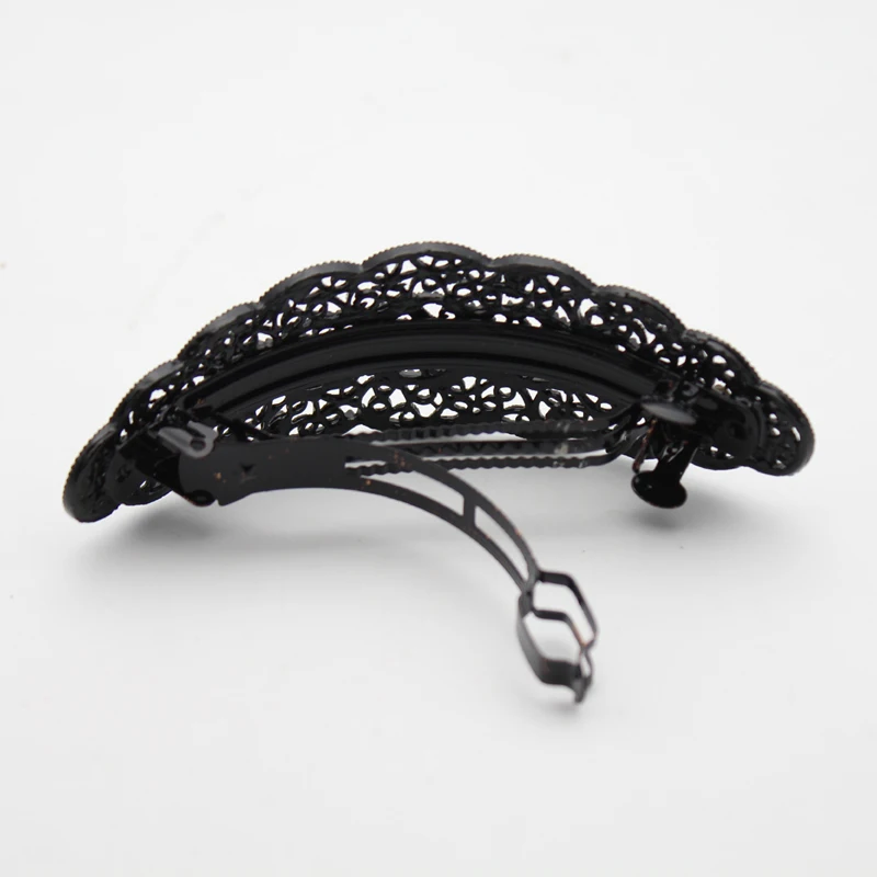 Vintage Metal Antique Black Silver Color Rhinestone French Barrette Big Hollow Diamante Hair Clip For Women Jewelry Accessories