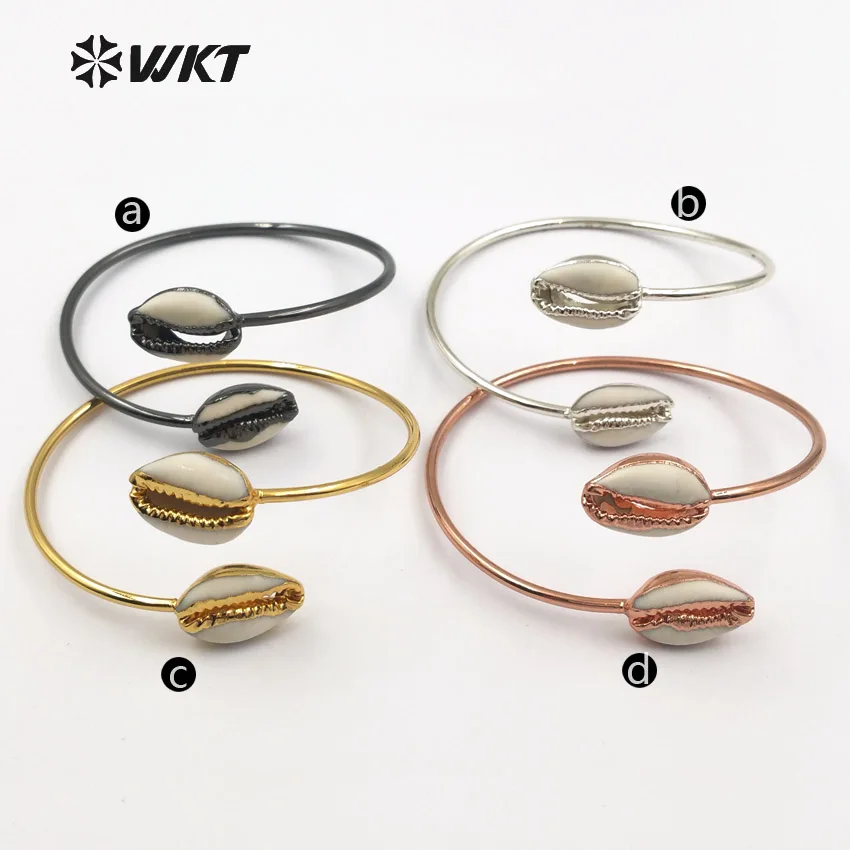 

WT-B406 Wholesale 10pcs/lot natural cowrie shell bangle doule shell charm bangle 4 colors optional beautiful women jewelry