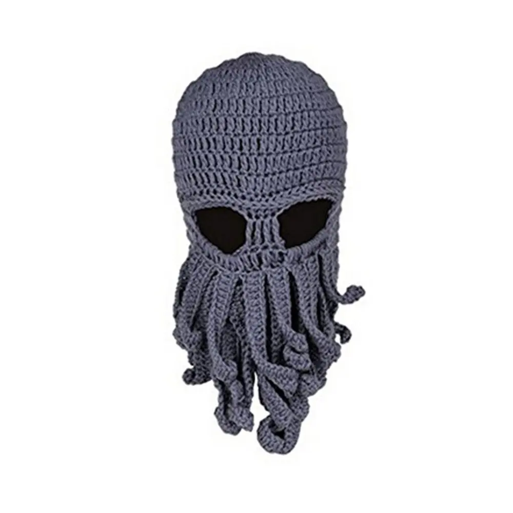 Funny Squid Cap Men Women Winter Warm Knitted Octopus Beanie Hat Windproof Face Mask Balaclava Party Cosplay