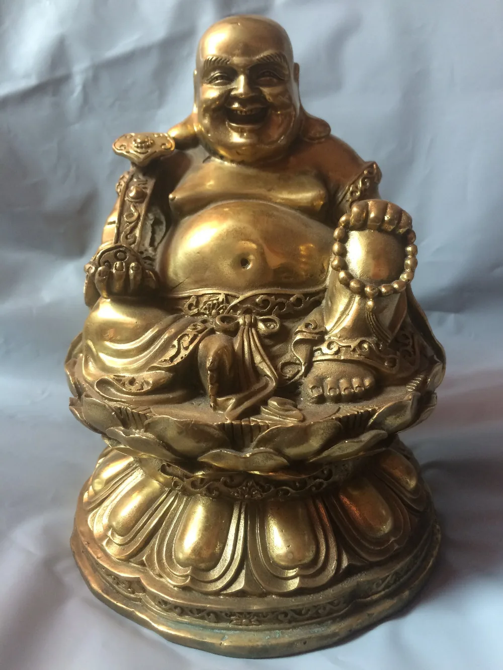 

7"chinese buddhism brass wealth ruyi lotus Maitreya Buddha immortal lucky statue metal handicraft