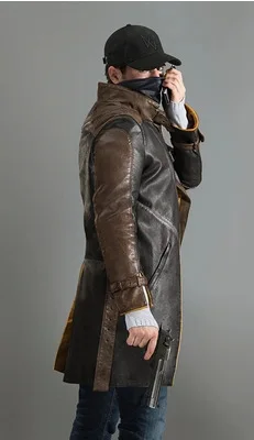 Cosplay Watch Dogs Aiden Pearce Brown Leather Trench Coat Super Cool