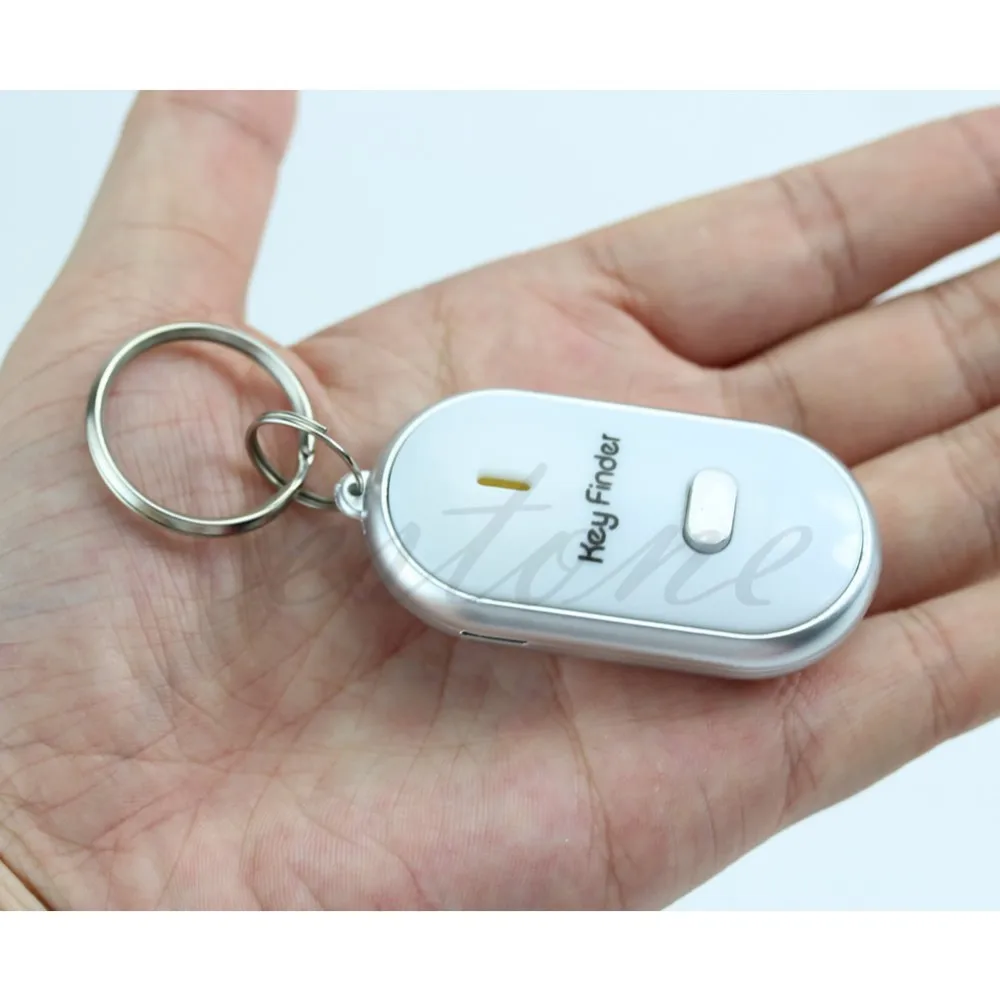 White LED Key Finder Locator Find Lost Keys Chain Keychain Whistle Sound Control