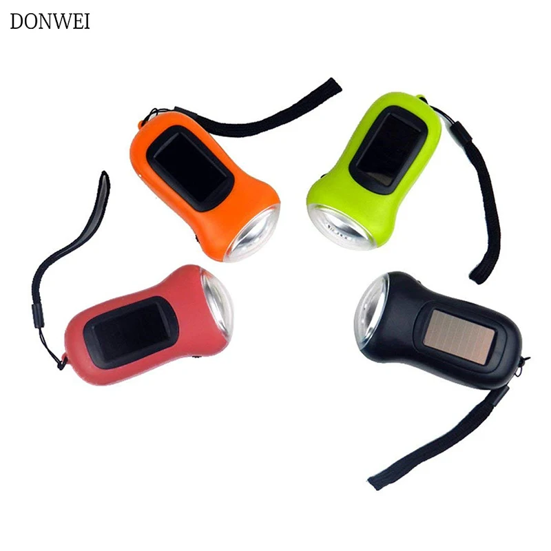 DONWEI Mini Hand Crank Flashlight Solar Powered Rechargeable 3 LED Camping Emergency Flashlight Torch For outdoor Activities