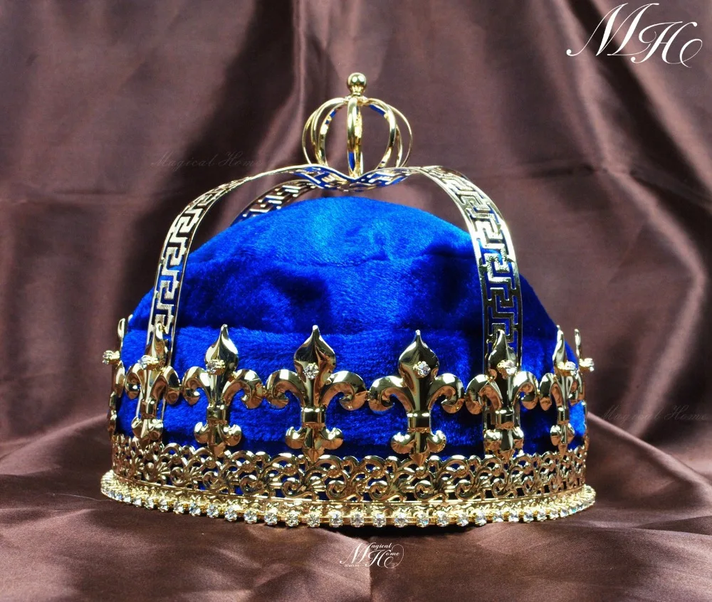 Men's Blue Velvet Imperial Medieval Crowns Fleur De Lis 6.5