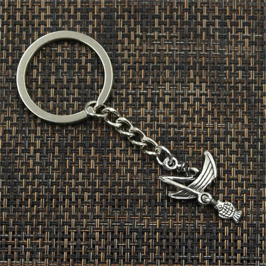 New Fashion Men 30mm Keychain DIY Metal Holder Chain Vintage Fisherman Fishing Boat 31x19mm Silver Color Pendant Gift