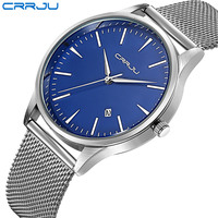 CRRJU Calander business Man Watches Stainless Steel Mesh Strap Round Fashion Sport Quartz Wristwatches for Men Relogio Masculino