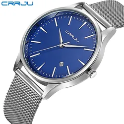 CRRJU Calander business Man Watches Stainless Steel Mesh Strap Round Fashion Sport Quartz Wristwatches for Men Relogio Masculino