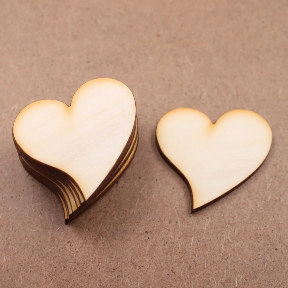 Simple DIY 100pcs Wood heart love blank unfinished natural crafts supplies wedding ornaments Varnished Lovely Patten for Crafts