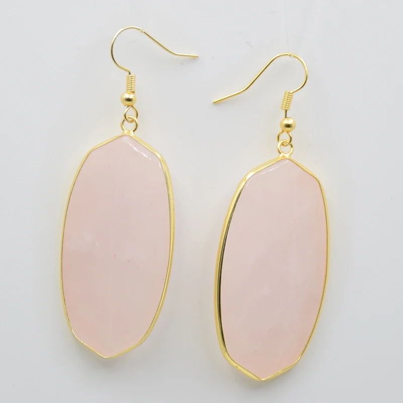 Oval Natural Stone Dangle Earrings Yellow Gold Color Hook Crystal Tiger Eye Black Onyx Lapis Women Female Eardrop Luxury Jewelry