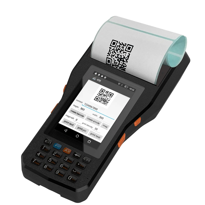 RUGLINE Android PDA Fingerprint POS Android Barcode Scanner With  80mm Thermal Printer Built-in 80mm Lable Printer RT408