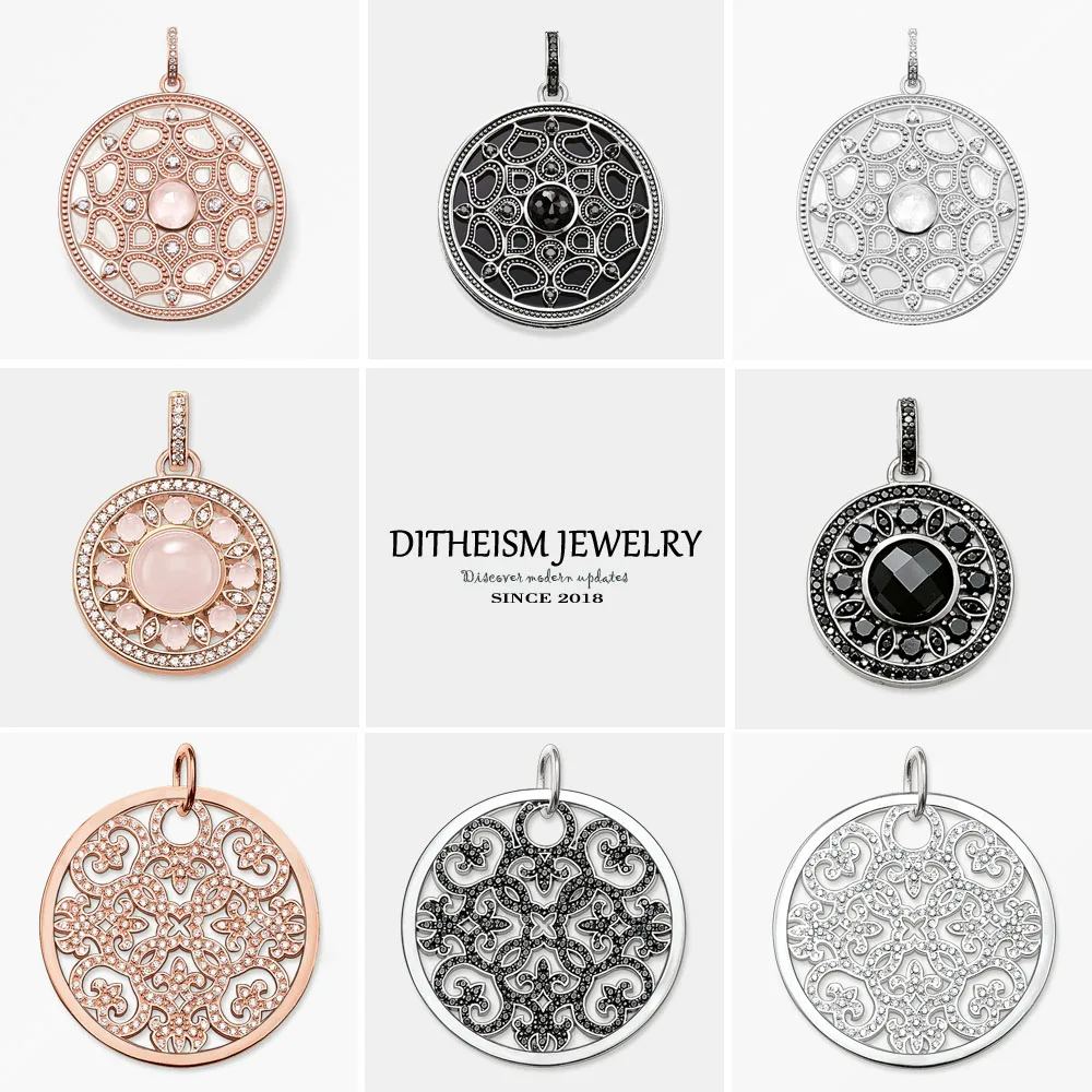 Pendants Lotus Ornament 925 Sterling Silver Black Onyx Zirconia Fine Woman Jewelry Accessories Fit Necklace Trendy Vintage Gift