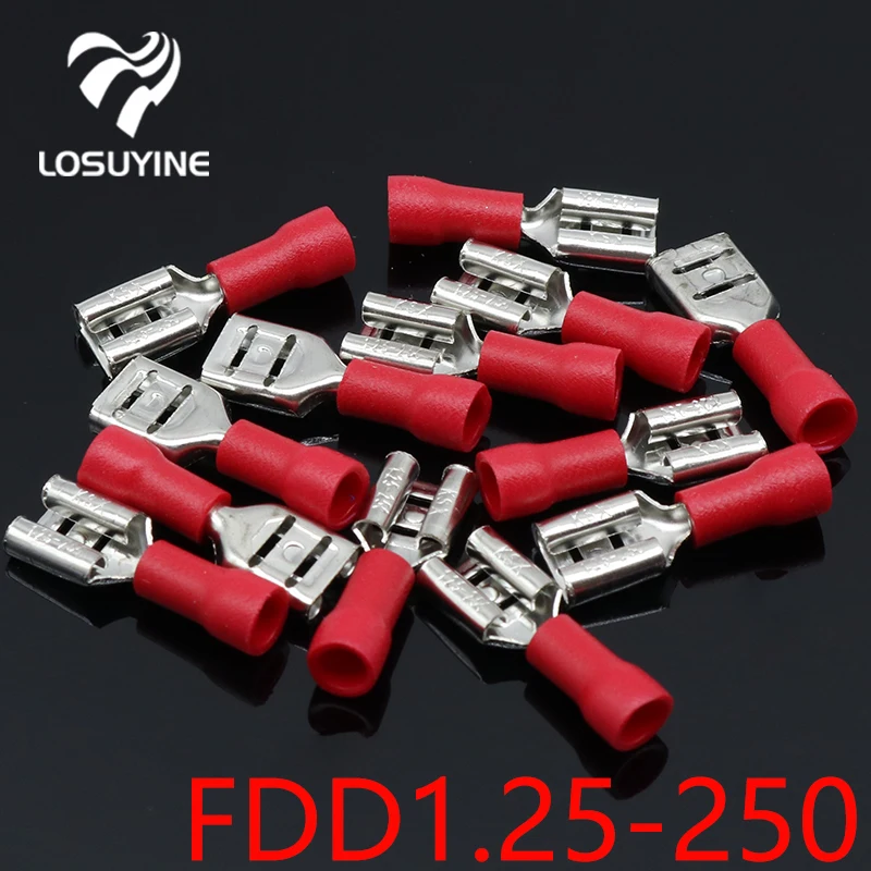 FDD1.25-250 insulating Female Insulated Electrical Crimp Terminal Connectors Cable Wire Connector 100PCS/Pack FDD1-250 FDD