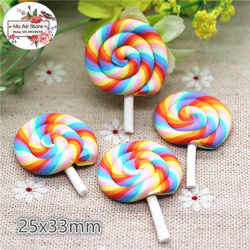10PCS polymer clay rainbow hand made lollipop Flatback Cabochon Miniature Food Art Supply Decoden Charm Craft