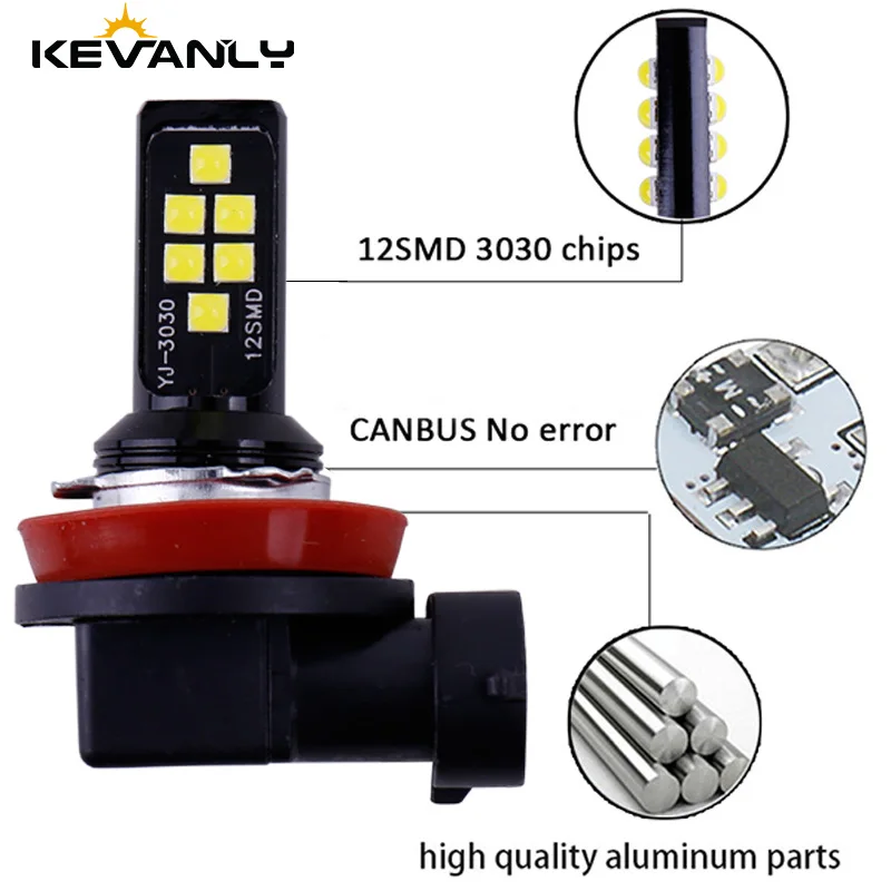 2 قطعة سيارة H8 H11 LED لمبات أضواء الضباب للسيارة القيادة 12 smd 3030 مصباح LED خلفي لوقوف السيارات 12 فولت تلقائي 6000 كلفن أبيض/كهرمان/أحمر