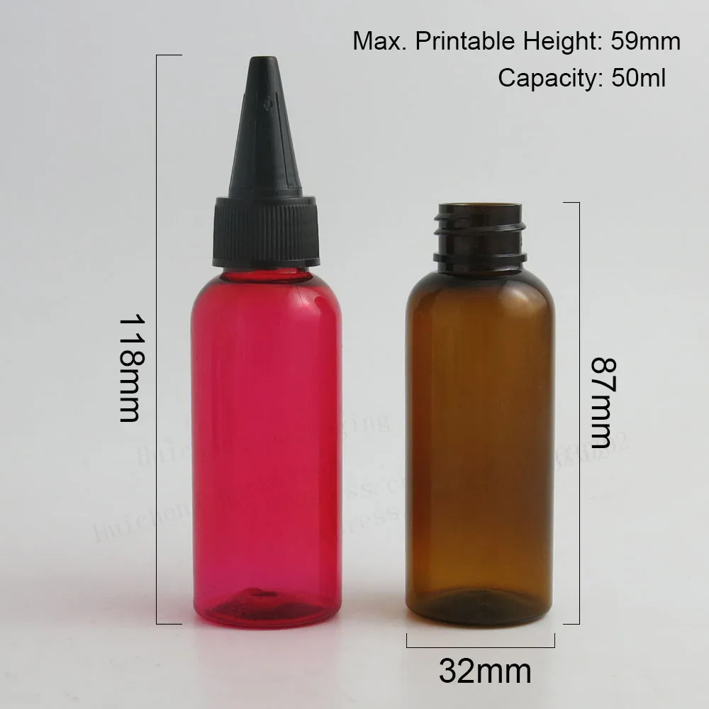 50 x 50 ml per esterni Bottiglia vuota in plastica PET blu ambra verde rosso trasparente bianco con tappo di erogazione Contenitore per shampoo cosmetico da 50 cc