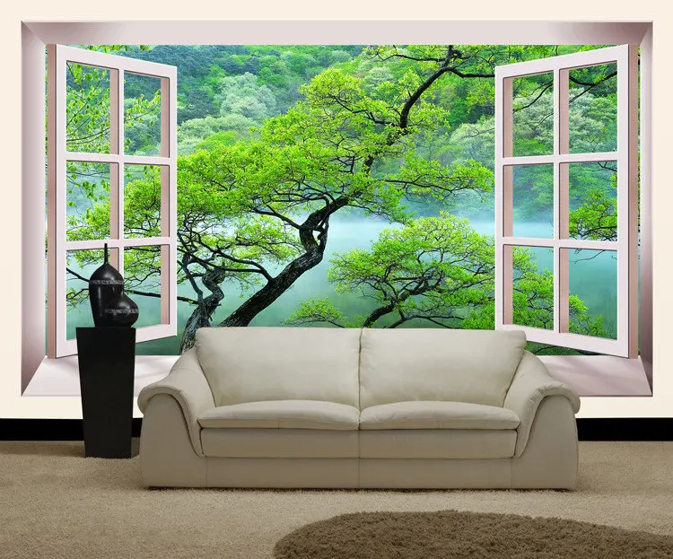 3d fake window landscape tree wallpaper living room sofa background wall bedroom parlor hotel room extension mural