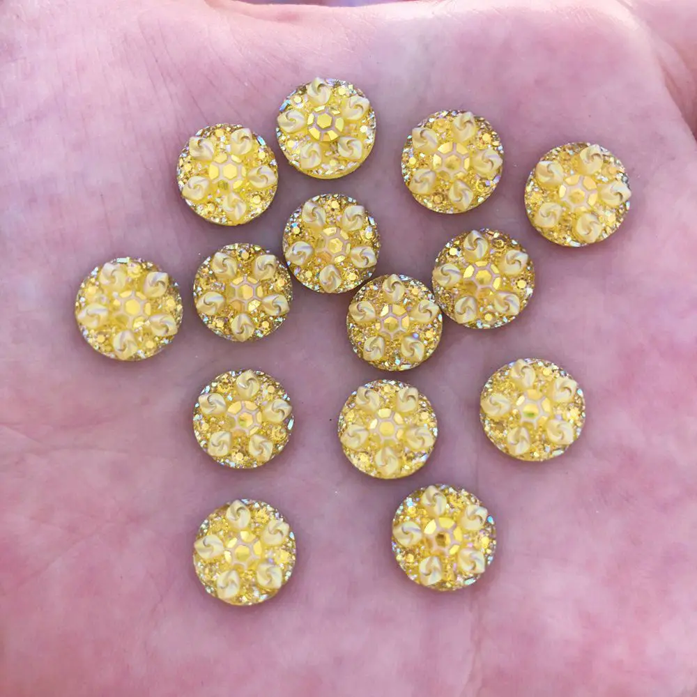 New 50pcs 10mm Resin Round 3D Flower Flatback Rhinestone Wedding Buttons DIY R43