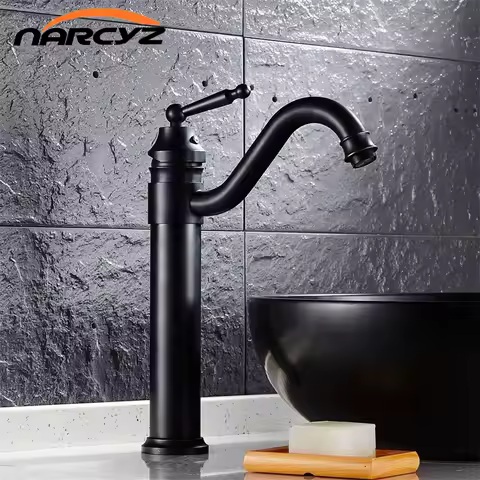 Black/Gold Brass Retro Bathroom Basin Sink Mixer Taps Deck Mounted Single Holder 360 Swivel Spout Black Faucet B504