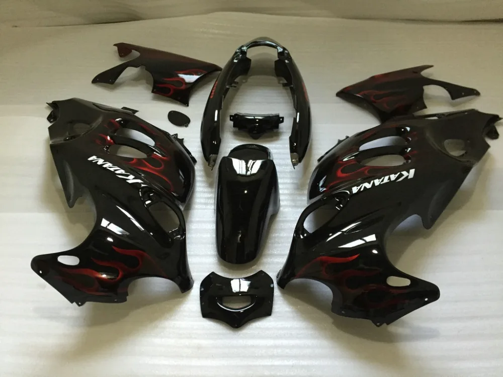 Fairings Kit for SUZUKI GSX600F GSX750F 03 04 05 06 GSXF600 GSXF750 Katana 2003 2004 2005 2006 Red Flames Black Shell