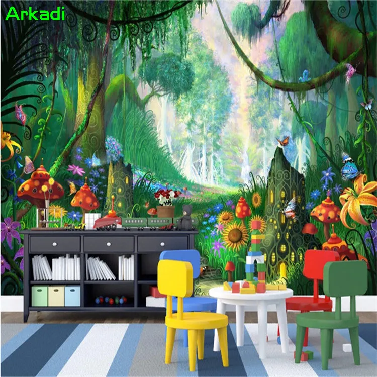 

Custom Wallpaper Fantasy Tree Forest Meadow Mushroom Scenery Children Room Photo Living Room Sofa Bedroom Background Wall