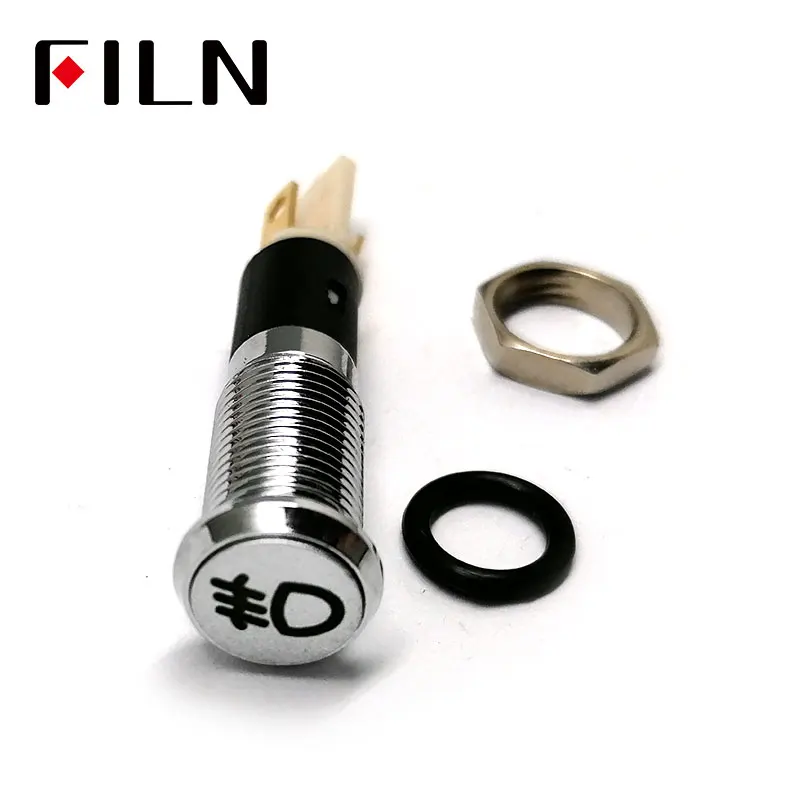 FILN 8mm C19 Car dashboard  silver shell Rear fog light mark 12v led indicator light with Solder foot