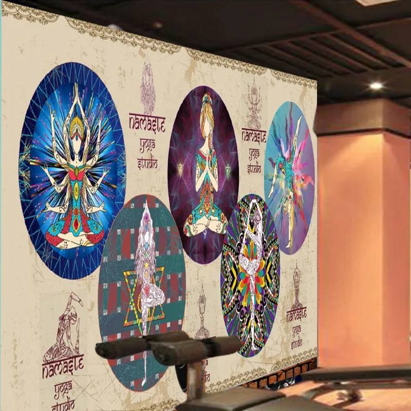 

Retro nostalgic Indian yoga wallpaper gym background wall mural wall painting wallpaper for walls wallpaper for Yoga room