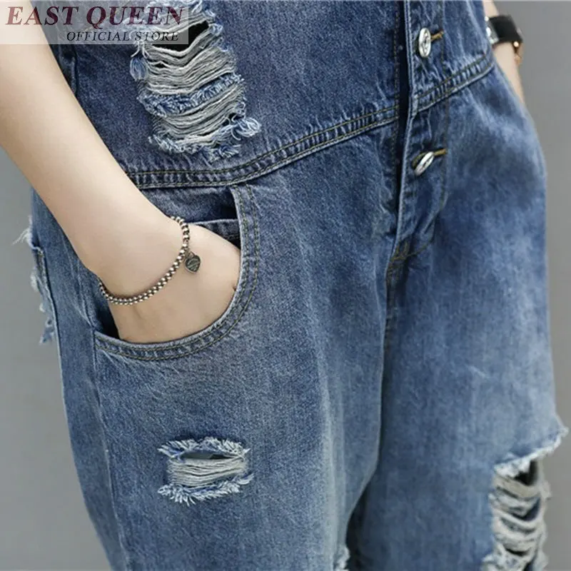 Jumpsuits women 2019 denim solid hole jeans overalls for women elegant loose chiffon ankle-length pants jumpsuit rompers DD570 L