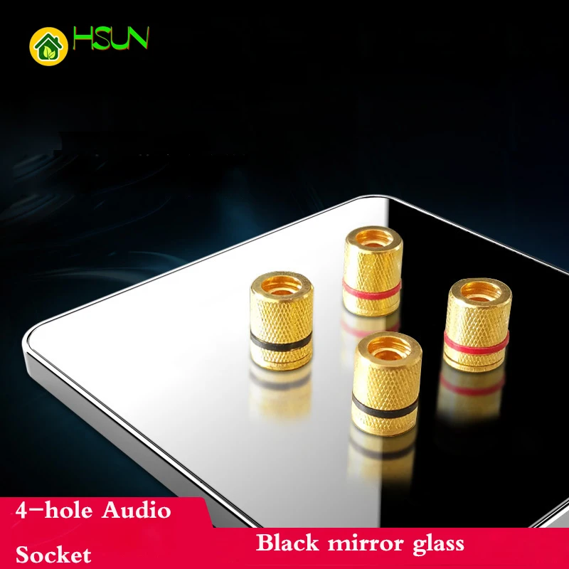 Type 86 audio socket 4 hole audio socket Four audio speaker socket terminal black mirror glass panel