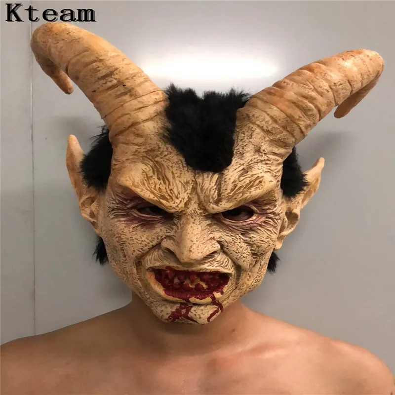 2019 New Scary Adult Costume Horn Mask Horror Party Cosplay Halloween Latex Scary Horns Red Devil Mask for Party Cosplay