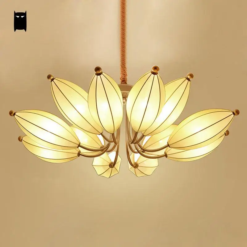 6/8/12 Heads Gold Iron Beige Blue Red Shade Flower Chandelier Light Fixture New Chinese Modern Art Lustre Plafon Living Room