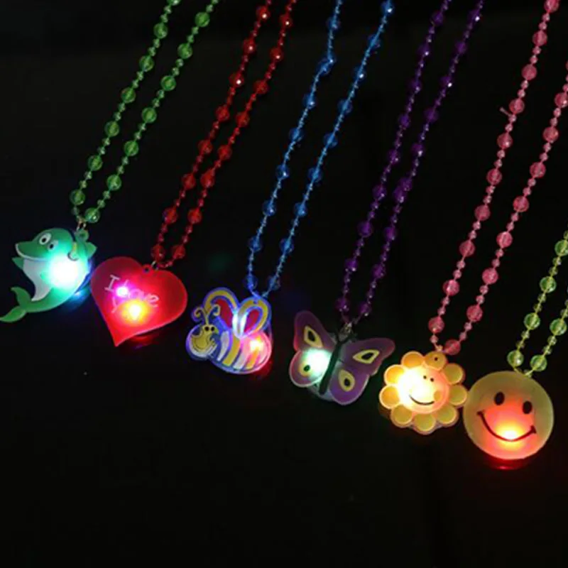 

50pcs/lot Cartoon Series LED flashing pendant necklace luminous toys glowing in the dark party toy kids cheap small party gift