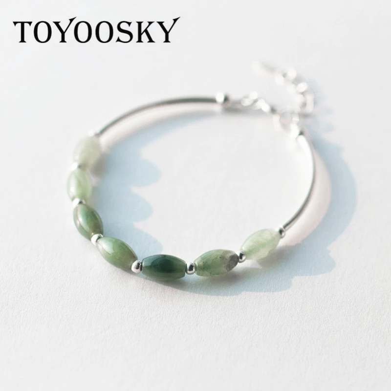 

TOYOOSKY Wholesale Real 925 Sterling Silver Natural Color Stone Bracelet Bangle For Women Anniversary Gift