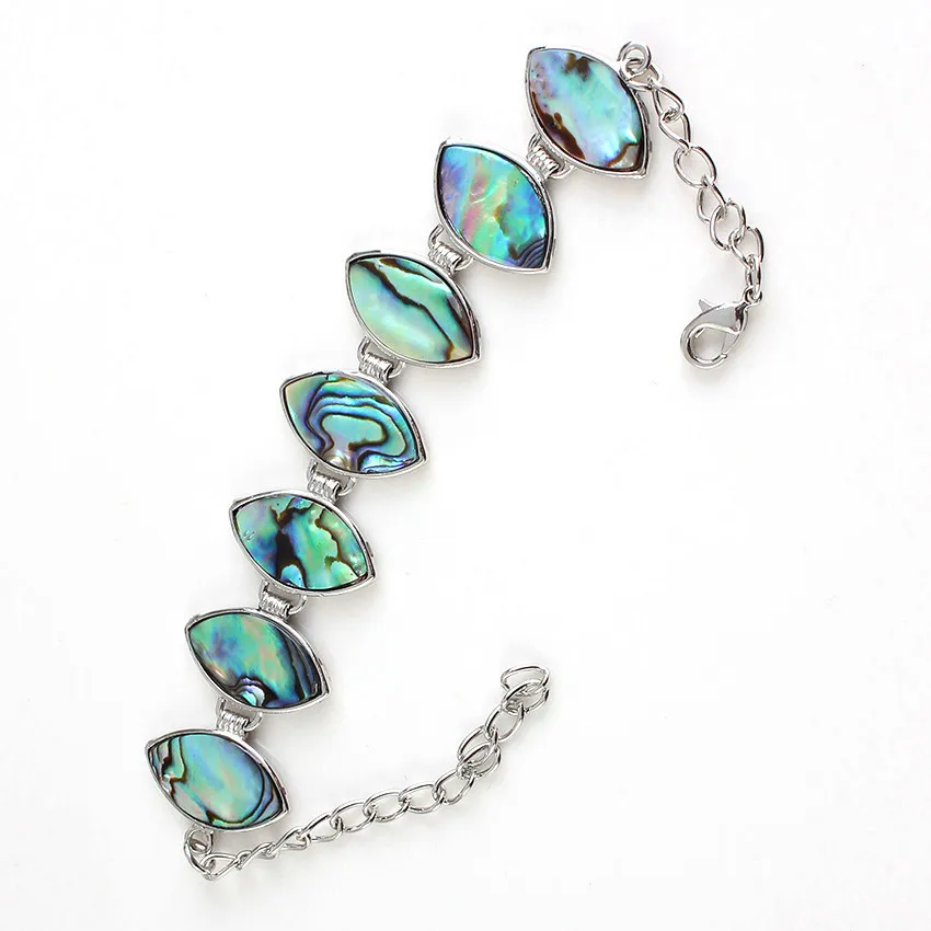 

FYJS Unique Silver Plated Abalone Shell Marquise Shape Bracelet Ethnic Style Accessories