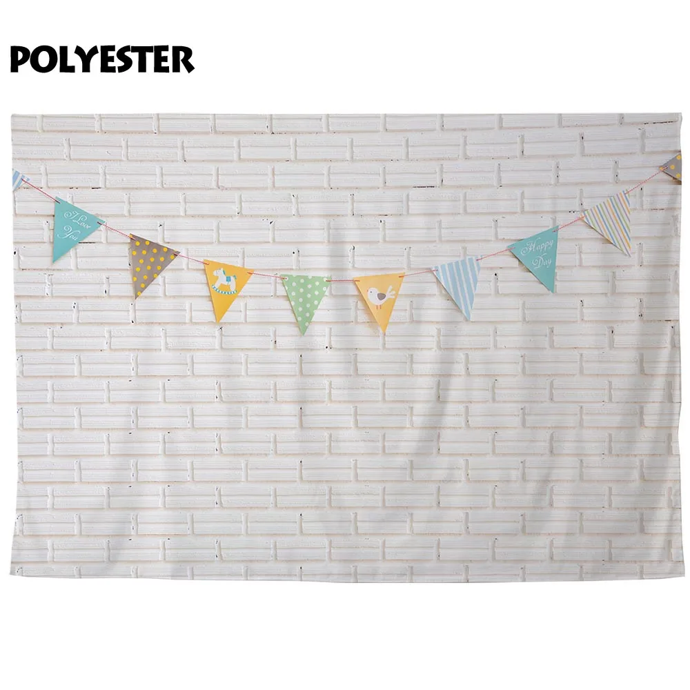 Allenjoy-fondos para estudio de fotografía, decoración de pared de ladrillo blanco, bandera colorida de dibujos animados, fondo para niños, sesión fotográfica para recién nacidos