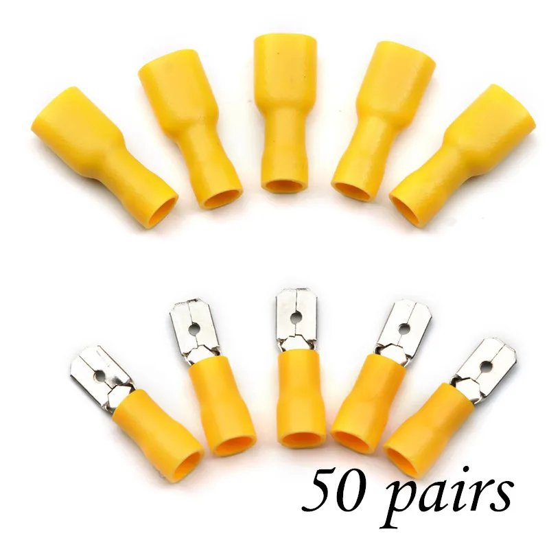 100/50/20Pcs 6.3mm 16-14AWG Female Male Electrical Wiring Connector Insulated Crimp Terminal Spade FDFD5.5-250 MDD5.5-250