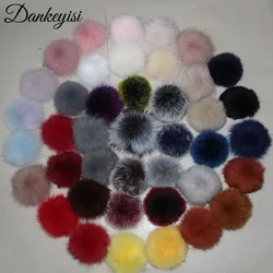 DIY 14-15CM Big Real Fox Fur Pompons Natural Fur Pompom Fluffy Pompom Ball Fur Pom Poms for Knitted Hats Caps beanies  keychain