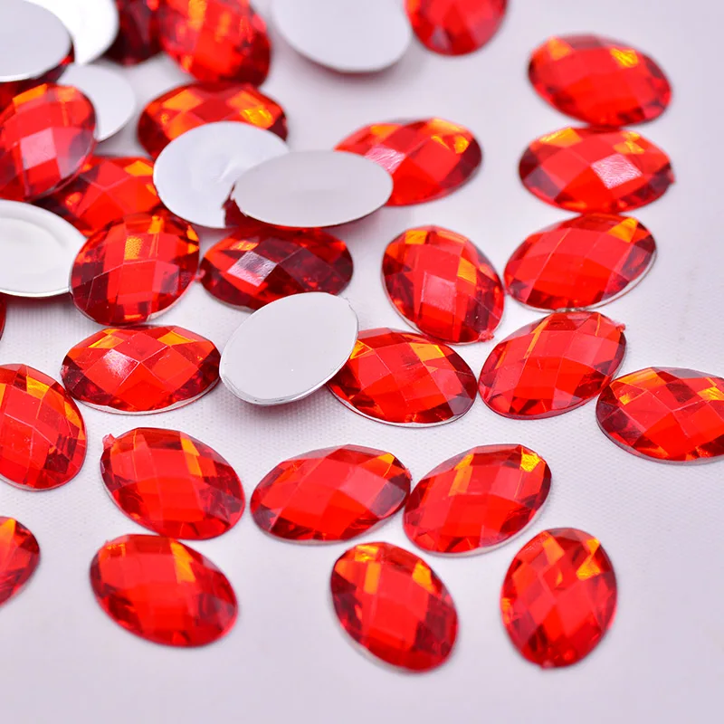 JUNAO 13*18mm Red Color Oval Rhinestones Flatback Acrylic Gems Glue On Fancy Crystals Stones For DIY Clothes Jewelry Crafts