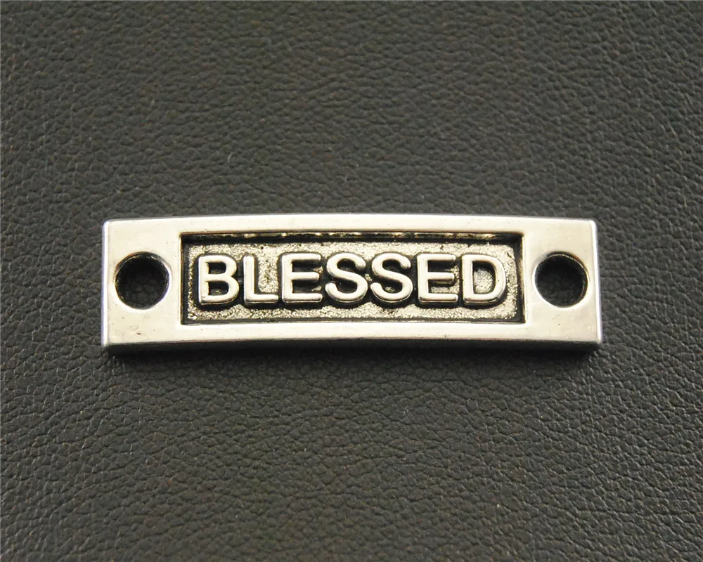 15pcs  Silver Color and Bronze BLESSED Letter Charm Pendant DIY Necklace Charm Bracelet Bangle 35x10mm A1385/1386