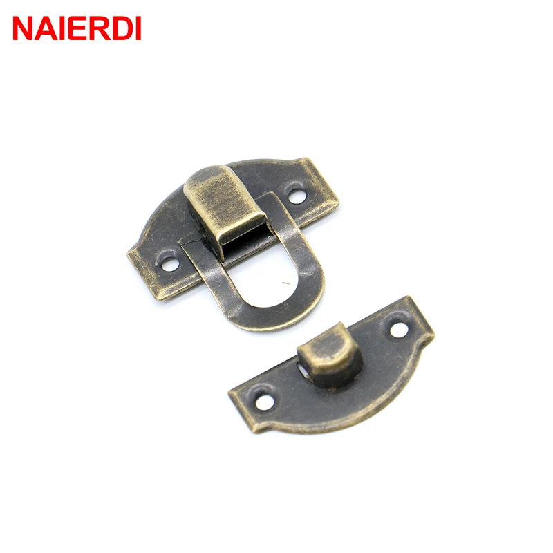 10PCS NAIERDI Antique Lock Wooden Jewelry Box Decorative Padlock 21x20mm Metal Hasps Latch With Screw Vintage Furniture Hardware