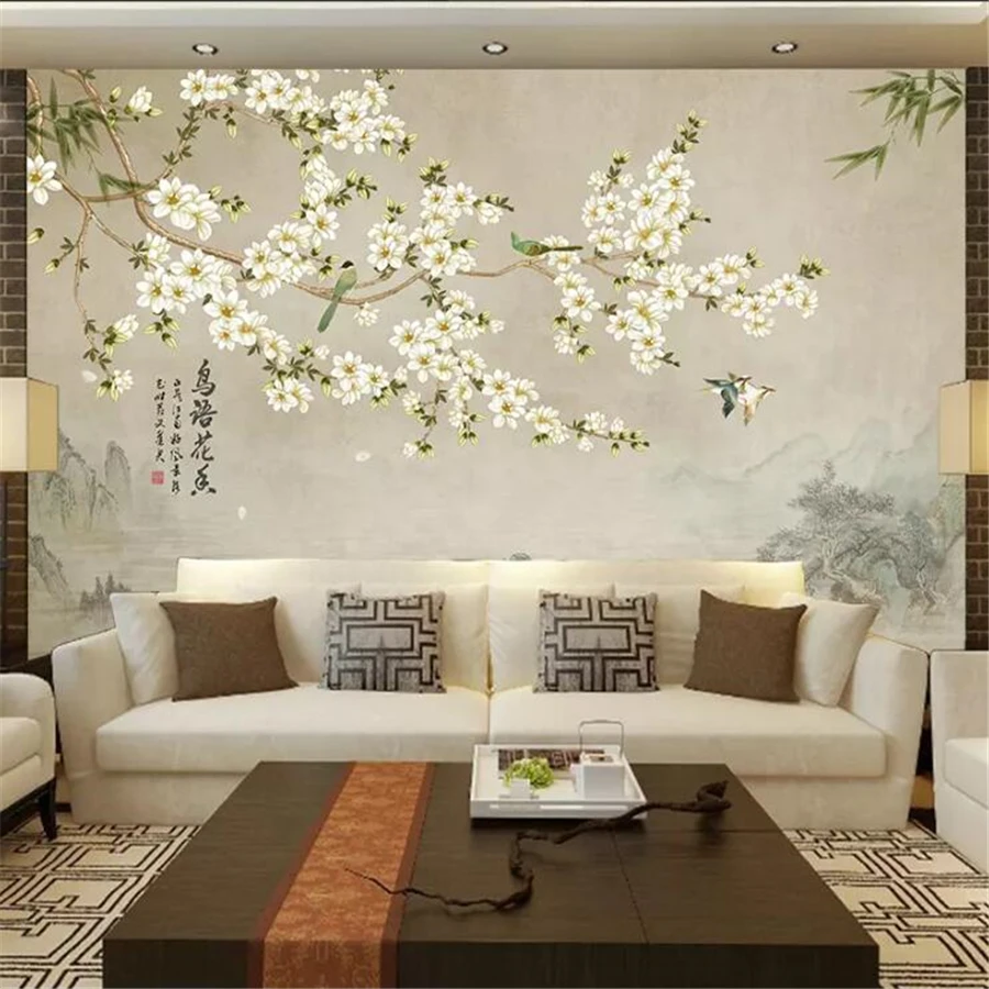 

beibehang Custom large wallpaper 3d bird flower magnolia orchid bird ink landscape bed background wall papers home decor mural