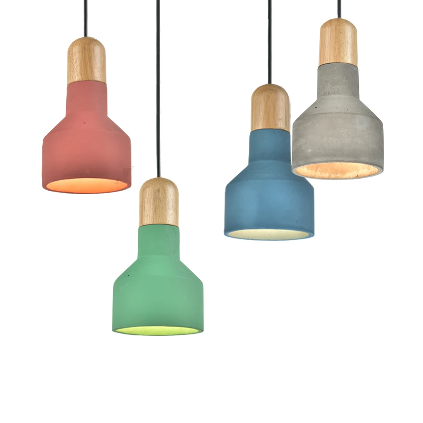 

Grey/Green/Red Nordic Modern Pendant Lamp Wood Cement Vintage Lights Fixture for Art Decoration Restaurant Kitchen Lights,E27