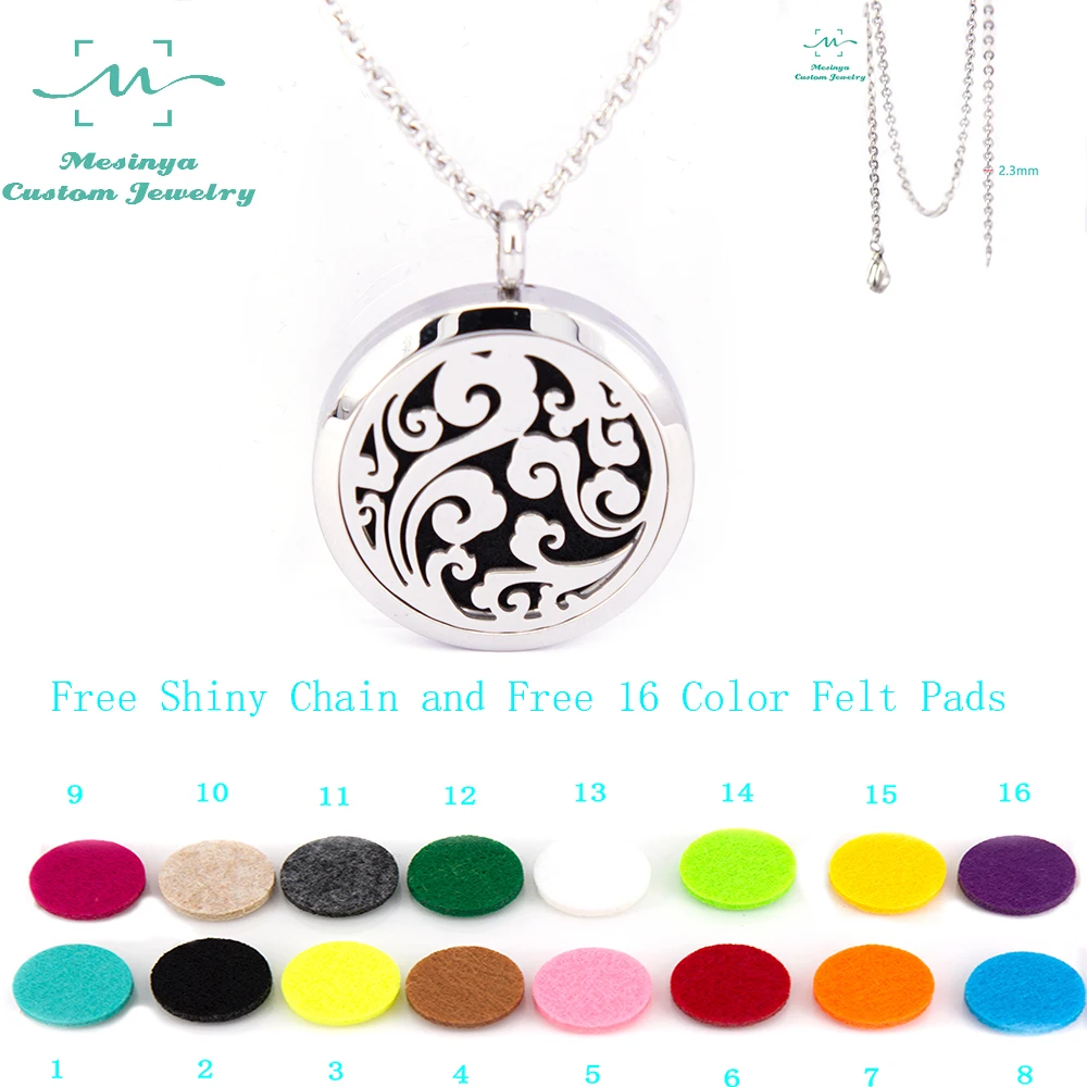 10pcs 30mm  ocean swirl Aromatherapy / Essential Oils surgical 316L Stainless Steel Perfume Diffuser Locket Necklace